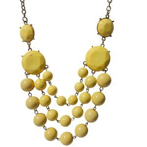 Retro Yellow Statement Bib Necklace Beaded Layers 60s 70s Fashion Jewelry Women